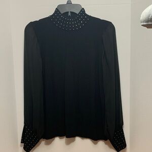 Cable & Gauge Black Blouse with Silver Accents